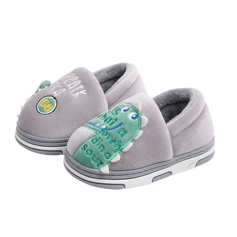 BalleenShiny/Носки для новорожденных; носки для малышей с рисунком динозавра из мультфильма; обувь для новорожденных с нескользящей подошвой; теплые зимние мягкие носки-тапочки для малышей - Цвет: gray