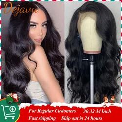 Natural Black Body Wave Lace Frontal Human Hair Wigs 13X4 Frontal Lace Wig 34 Inch Preplucked Hairline Wigs For Women