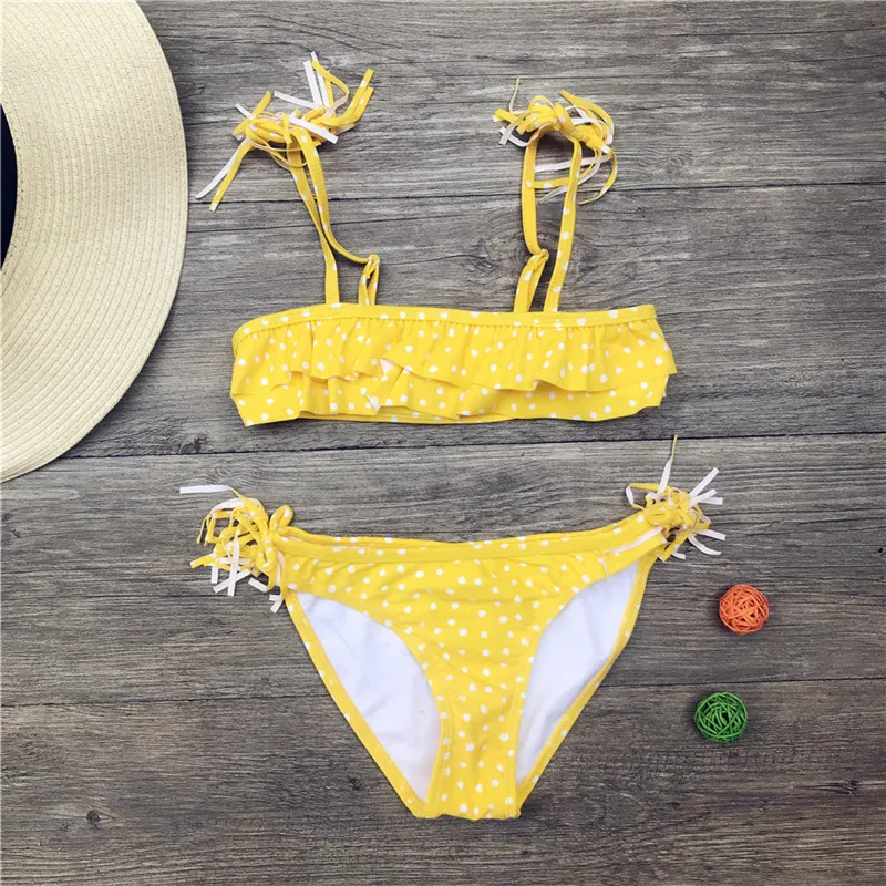 

Girls Bikinis 2019 Tassel Children Kids Swimsuit Swimwear Falbala Bandage Bikini set Print Bathing Suit Biquini Infantil A350