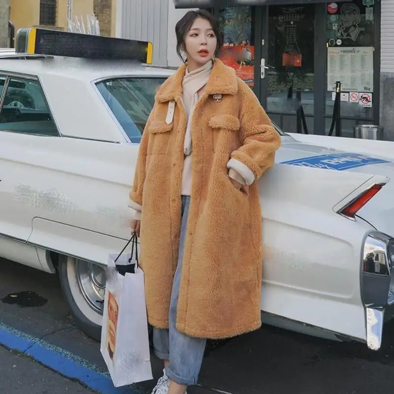 Lamb Wool Cotton Korean Loose Faux Fur Jacket Winter Thicken Warm Long Faux Fur Jacket Thick Warm Fur Casual Furry Teddy Coat