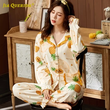 

Soft Front Pocket Long Sleeve Long Pants Sleepwear Fashion Style Casual Style Pajamas Set Ladies Spring Autumn Pjs for Woman