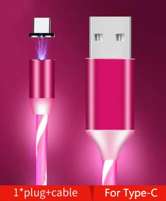 For Type-C Red Автомобильный зарядный кабель светодиодный светящийся Магнитный usb-кабель для Ford Focus Fiesta Mondeo 4 3 Transit Fusion Kuga Ranger Mustang KA S-max - Цвет: For Type-C Red