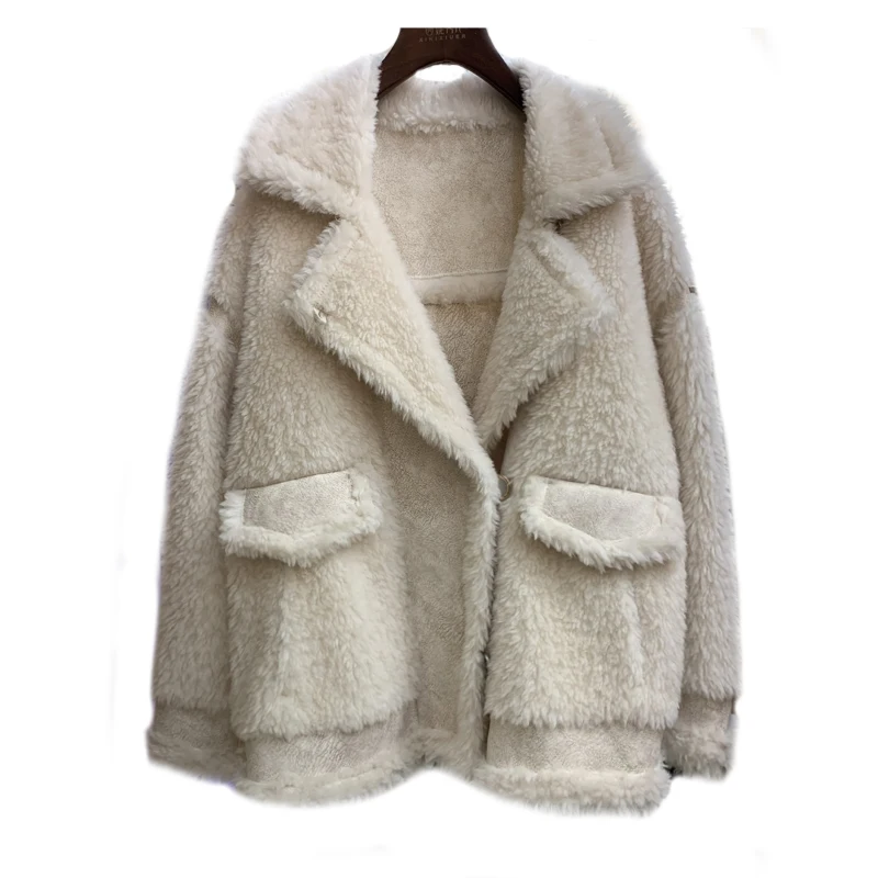 Aorice женские зимние классические натуральном овечьем меху куртка, пальто Модные женские натуральная меховая Шуба Верхняя одежда C402103 - Цвет: beige