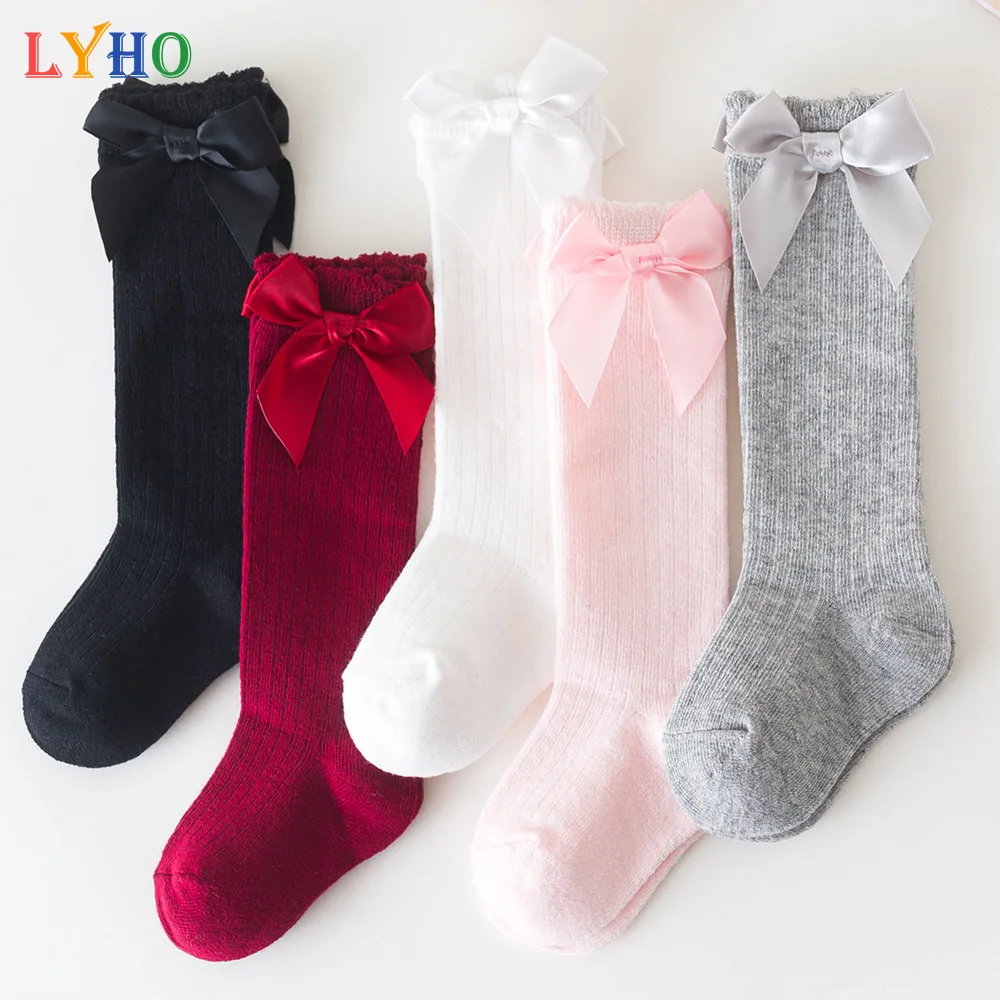 LYHO-Calcetines de algodón con lazo para bebé, medias de hasta la rodilla para niños y niñas de 6M, 12M y 2 años, rojo, para mantener el calor, Primavera e invierno, 2021