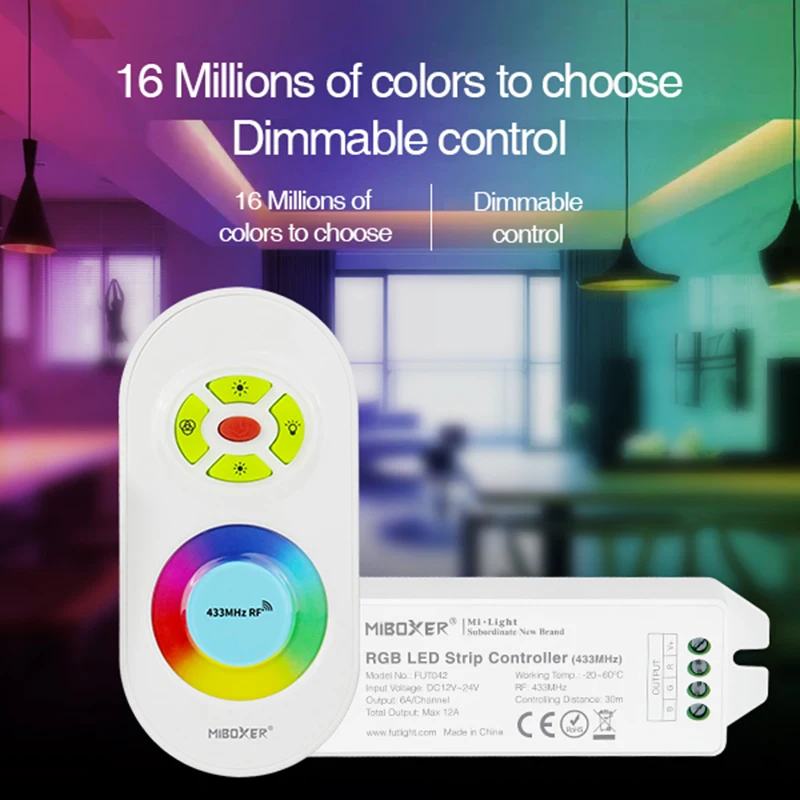 

Miboxer New 433MHz led Controller Dimmable DC12V~24V Brightness Adjustable for Single Color/Dual White/RGB 5050 SMD LED Strip