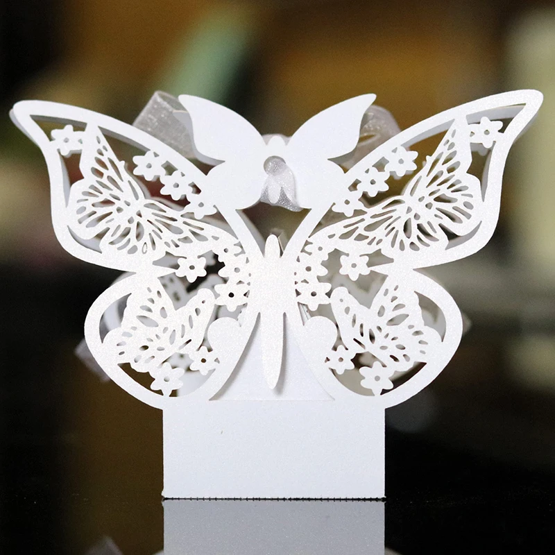 50pcs Laser Cut Butterfly Shape Carriage Favor Gifts Candy Boxes With Ribbon Baby Shower Wedding Birthday Party Decoration | Дом и сад
