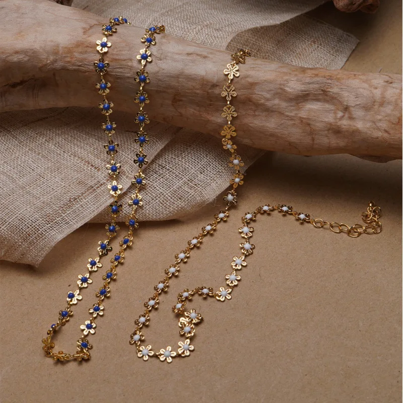 Collier Gold Color Flower Pendant Necklace Blue Choker Chain Necklaces for Women Kolye Bijoux Collares Mujer Jewelry | Украшения и