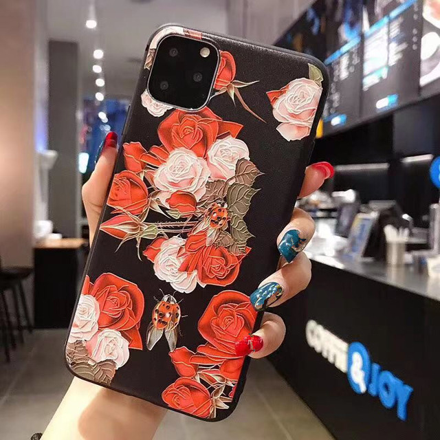 Emboss Floral flower phone case For iphone 12 Mini 13 11 Pro max XS MAX XR XS X 6 7 8 plus Soft Silicone phone back cover