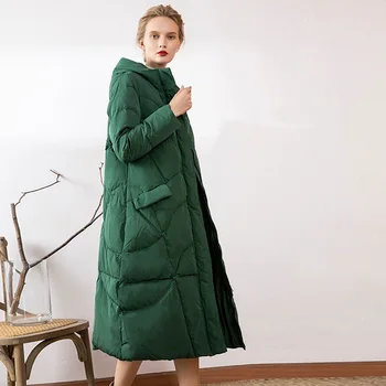 

Women's new down jacket women's middle and long style 90 white duck down thickened hooded down jacket