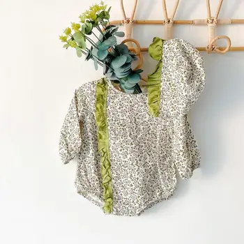 

2020 Autumn New Baby Girls Bodysuit Floral Long Sleeve Baby Jumpsuit And Hat Toddler Girls Clothes Baby Girls Outfits