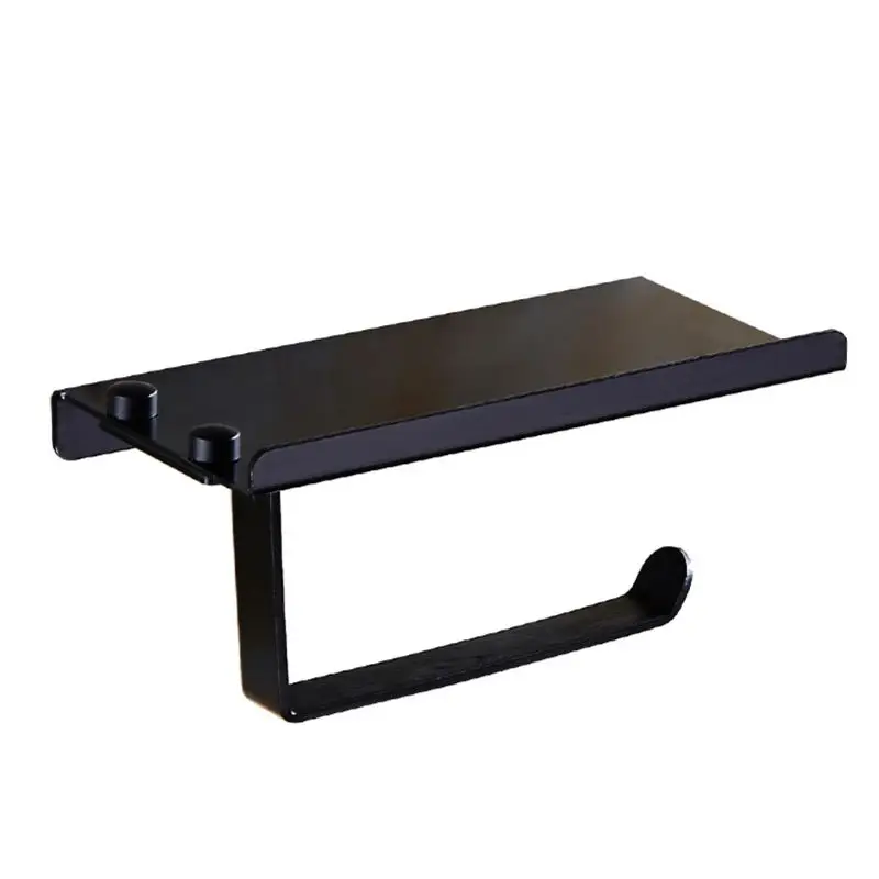 Bathroom Toilet Roll Paper Holder Wall-mounted Aluminum Tissue Phone Rack Shelf M2EF