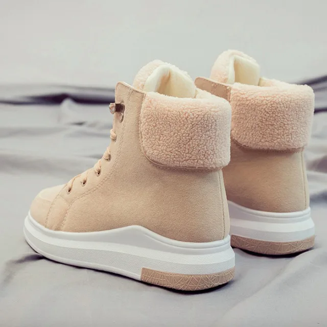 Winter beige Женские кроссовки; Новая модная женская повседневная обувь из флока; дышащая женская обувь на плоской платформе со шнуровкой; сезон осень-зима; OEING - Цвет: Winter beige