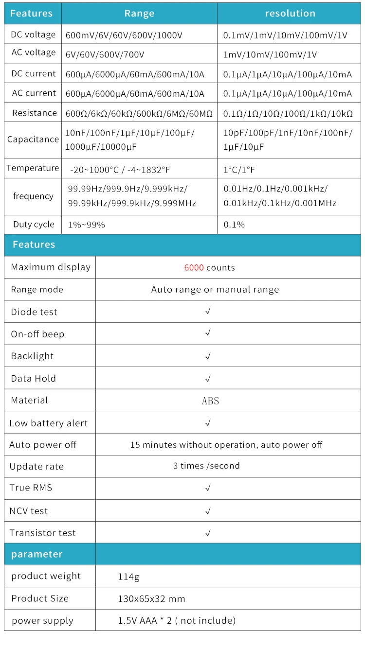 EBTN ЖК-цифровой мультиметр BSIDE ZT102A True RMS 6000 отсчетов multimetro Авто Диапазон AC/DC Напряжение Ток Ом Гц метр тестер