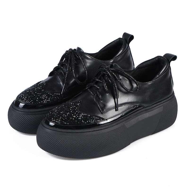 

2019 spring new female flat shoes fashion thick bottom casual rhinestone single shoes muffin bottom small shoes