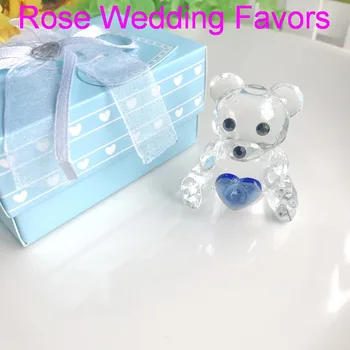 

(6pcs/Lot)FREE SHIPPING+Baby Baptism Favors Choice Crystal Collection Blue Teddy Bear Figurines Baby Boy Shower Favors