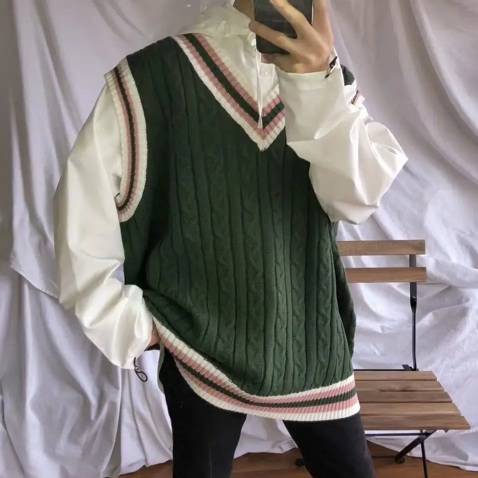 Sweater Vest Men Patchwork V-neck 