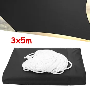 

3x5m Outdoor Waterproof Sun Shelter Black Heavy Duty Shade Canopies Camping Hiking Yard Garden Shelters Awning Shade Protection