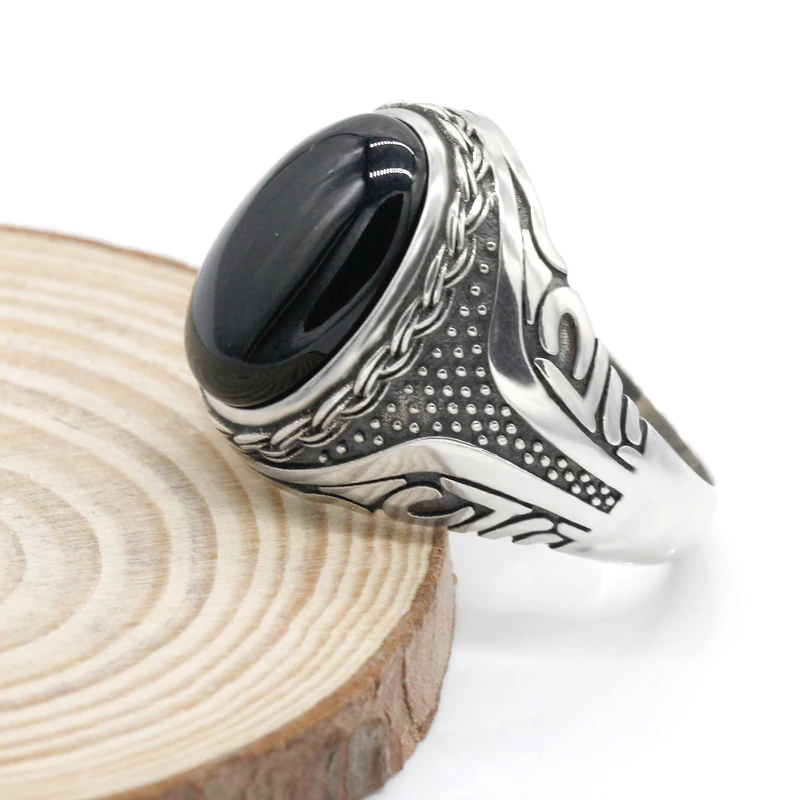 925 пробы Серебряное мужское кольцо камень черный оникс с прозрачным CZ мужское панк кольцо высокое ювелирное изделие