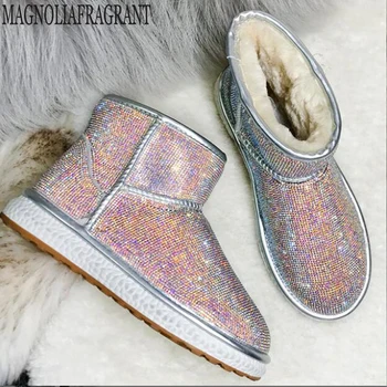

new Leisure Women shoes snowy boots women's Short boots Rhinestone shiny sequins wool warm flat cotton boots botas mujer y587