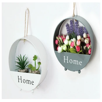 

1pc Nordic Home Wall Decoration Wrought Iron Round Storage Flower Basket Living Room Bedroom Wall Creative Hanging Decorations