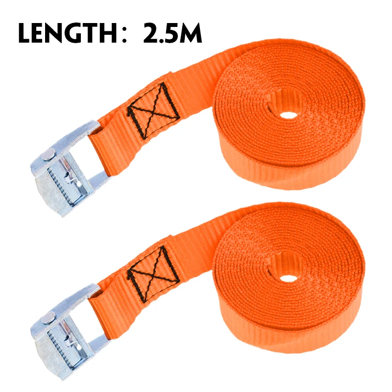 

2x Car Luggage Cargo Polyster Tape Strap Bind Belt Auto Bundling Belt Ratchet Tie Down2.5m Orange