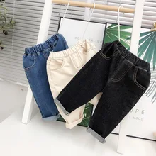 Ann Mom/рубашка для девочек осенняя одежда г. Новые стильные джинсы свободного кроя для маленьких девочек универсальные детские длинные штаны в Корейском стиле