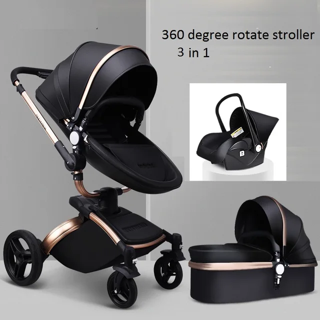 $US $295.20  Aulon babyfond PU leather 360 degree rotation baby stroller kinderwagen3 in 1 travel system seat wi