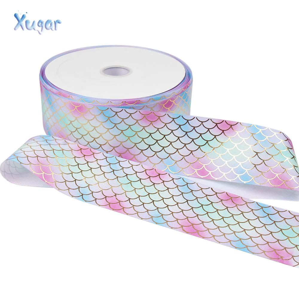 

Xugar 2y 3" 75mm Grosgrain Ribbon Mermaid Foil Printed Crafts Material Handmade DIY Hair Bows Accessories Gift Packet Decoretion