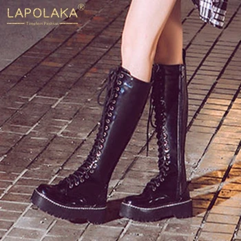 

Lapolaka 2020 New Arrivals New Design Dropship Top Quality Luxury Boots Women Shoes Zipper Platform Shoelace Trendy Boots Ladies