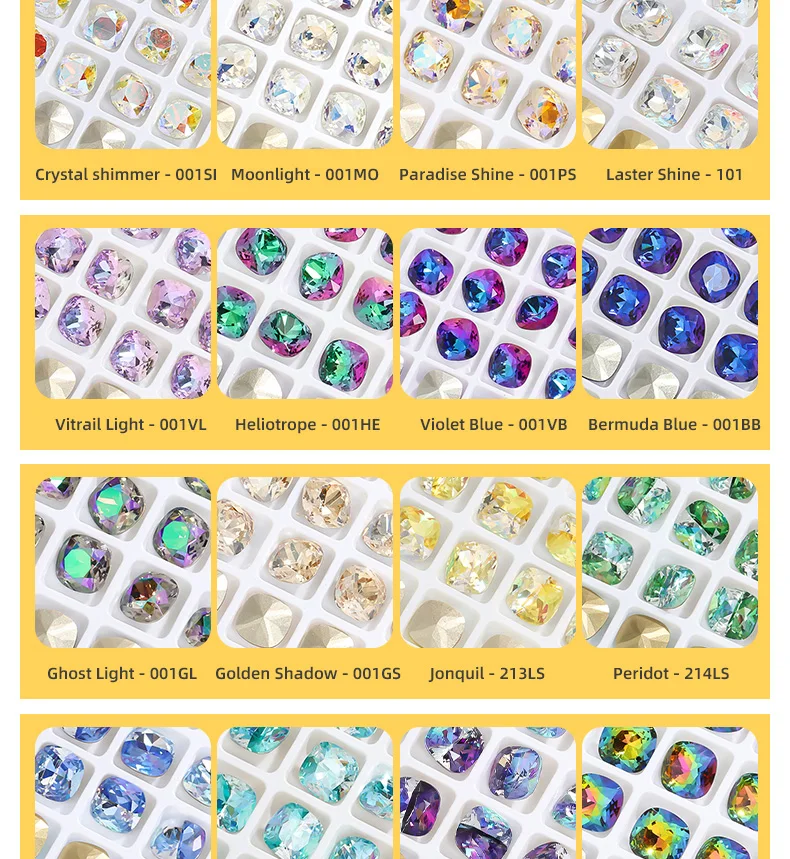 K9 Glass Crystals Crafts Pointback Loose Stones Square Crystals For Clothes Bags DIY Jewelry Decoration Garments Strass Zipper Sliders