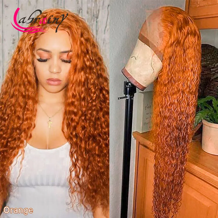 13X5 Orange Kinkly Curl Human Hair Wigs 40 Inch Ginger Deep Weave Hd Lace Frontal Woman Full Colored Bleached Pre Plucked 13x6 | Шиньоны и