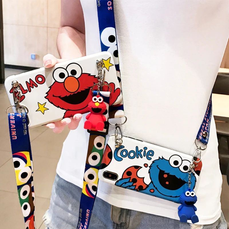 For iphone 11 Pro MAX X XR XS Max with Lanyard Soft silicone Matte Cover 7 8 6 s Plus Cartoon Cute bracket Phone Case | Мобильные