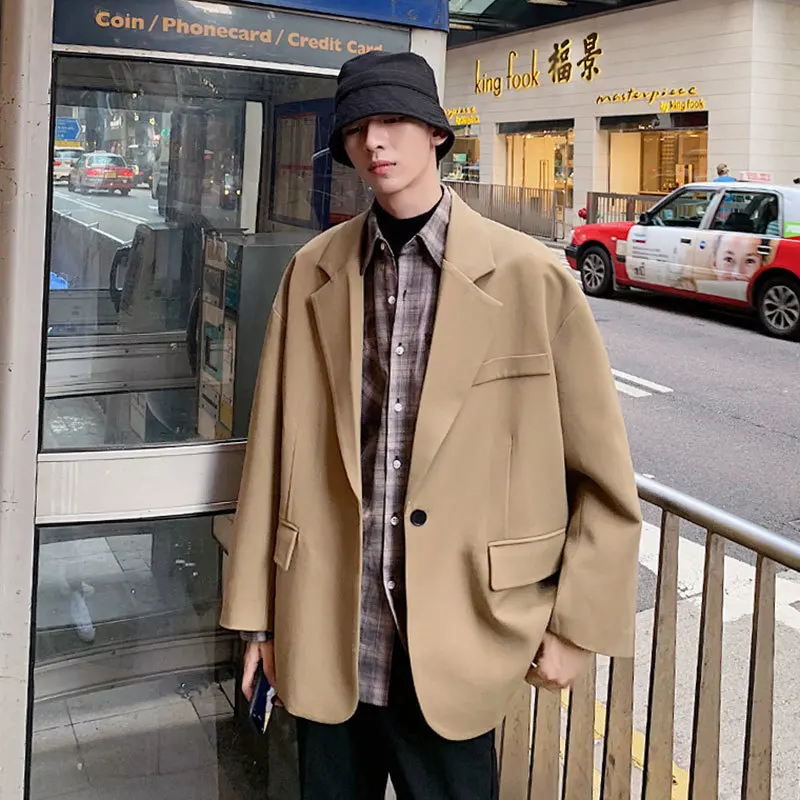 2019Spring And Autumn New Hong Style Youth Men's Simple Solid Color Suit Jacket Fashion Casual Shirt Tide Black Gray /Khaki S-XL | Мужская