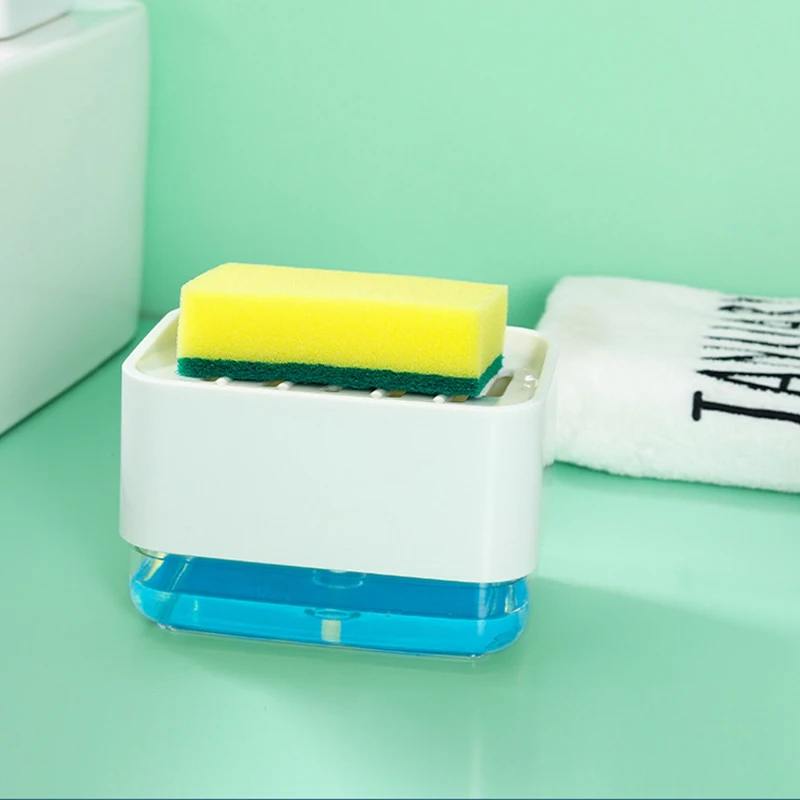 

2in1 Soap Dispenser Sponge Dispenser Washing Soap Storage Box Cleaning Liquid Container Soap Pump Kitchen Bathroom Accessories