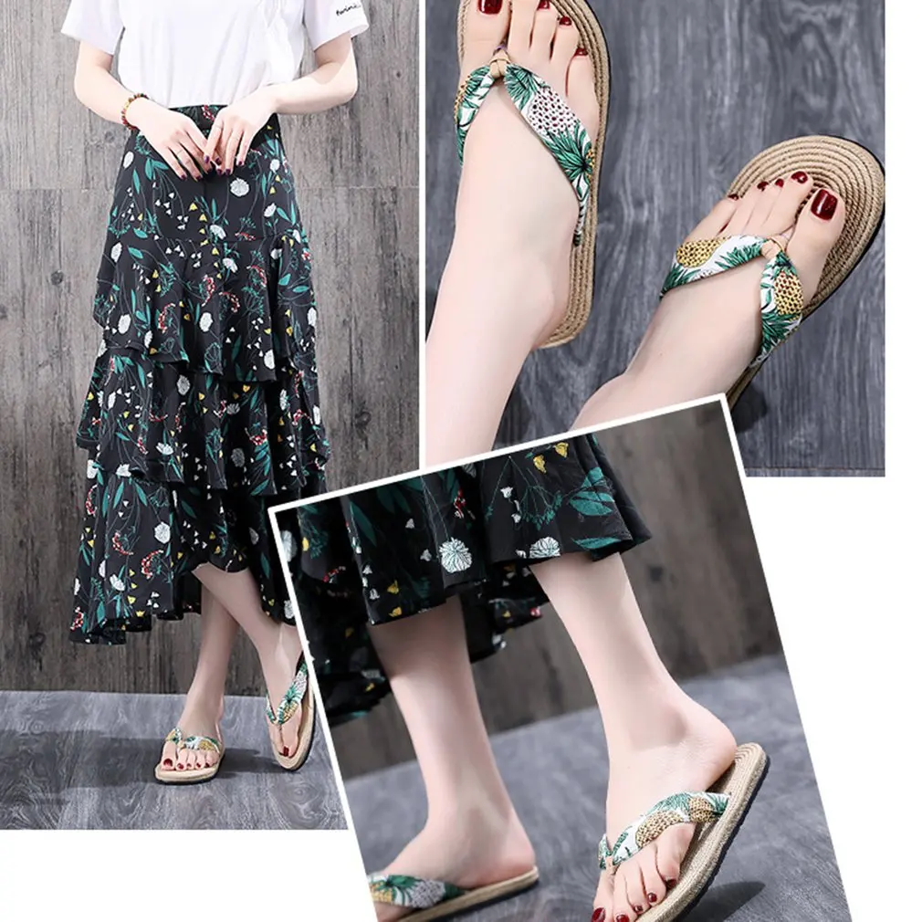 Summer Bohemia Casual Flip Flops Pineapple Flat Shoes 36-40 plus size Comfortable Women Platform Slippers Women Flats Slippers