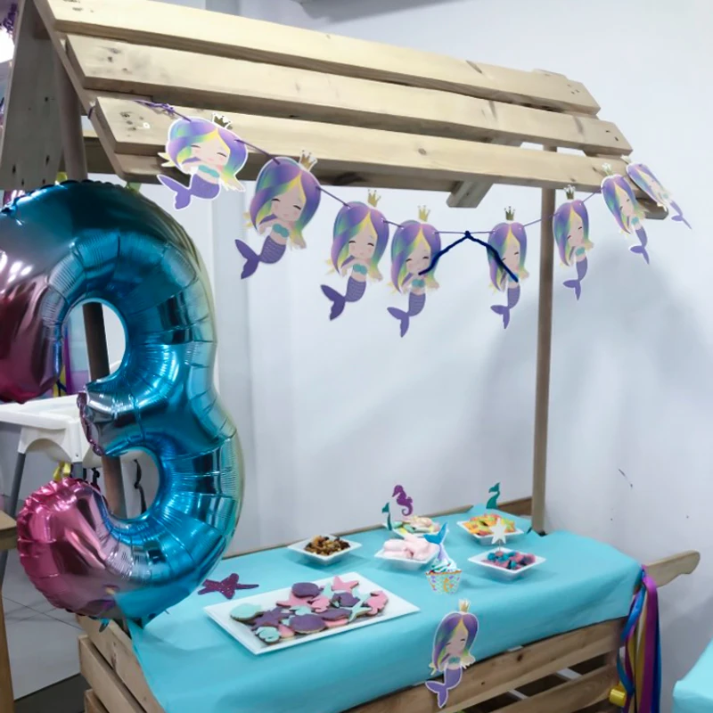 

MEIDDING Mermaid party Mermaid tail balloon garland Banner Kids birthday party decorations Under the sea Beach Girlish partites