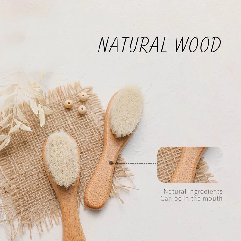 Custom Baby Hair Comb Wooden Handle Natural Soft Wool Brush Infant Boys Girls Shower Soft Wool Hair Brush Newborn Massage Comb hair comb hair brush comb