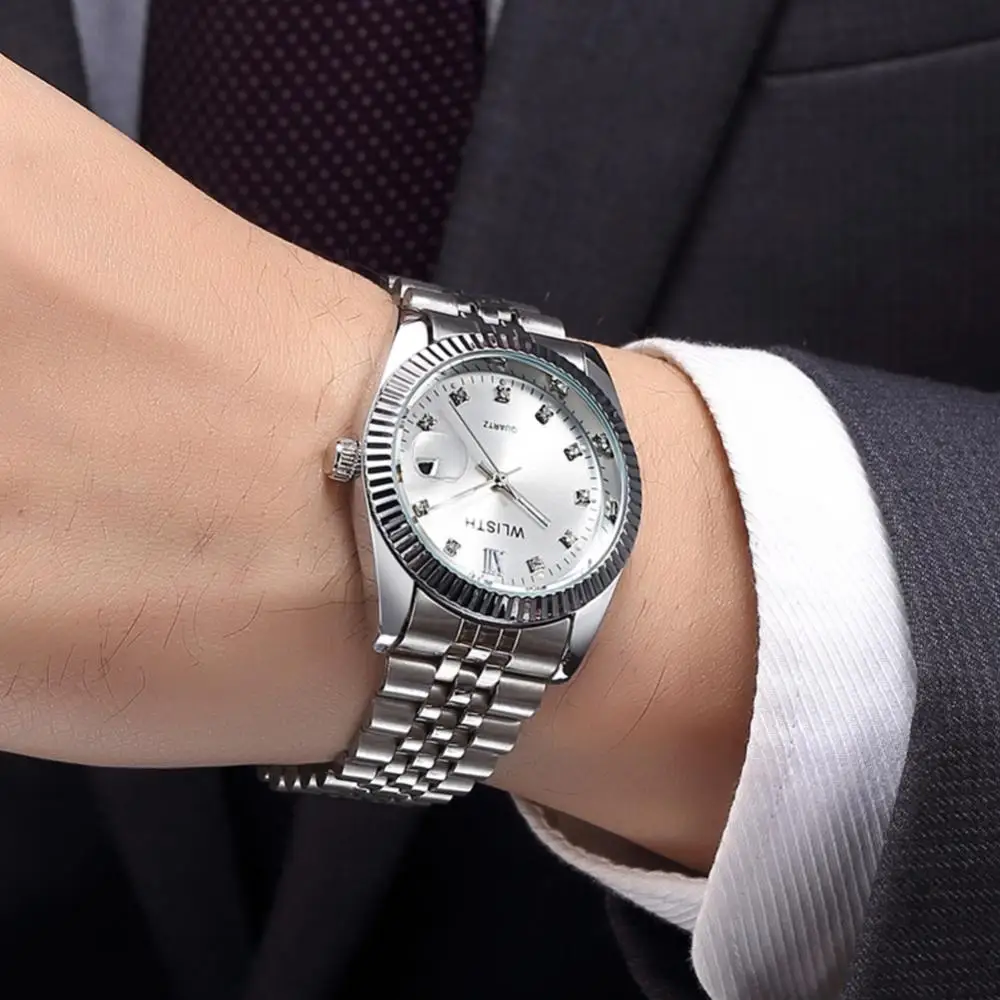 Reloj de pulsera de cuarzo para hombre y mujer, cronógrafo de lujo de oro, LadyLover, de acero inoxidable, resistente al agua, con fecha automática analógica - Imagen 2