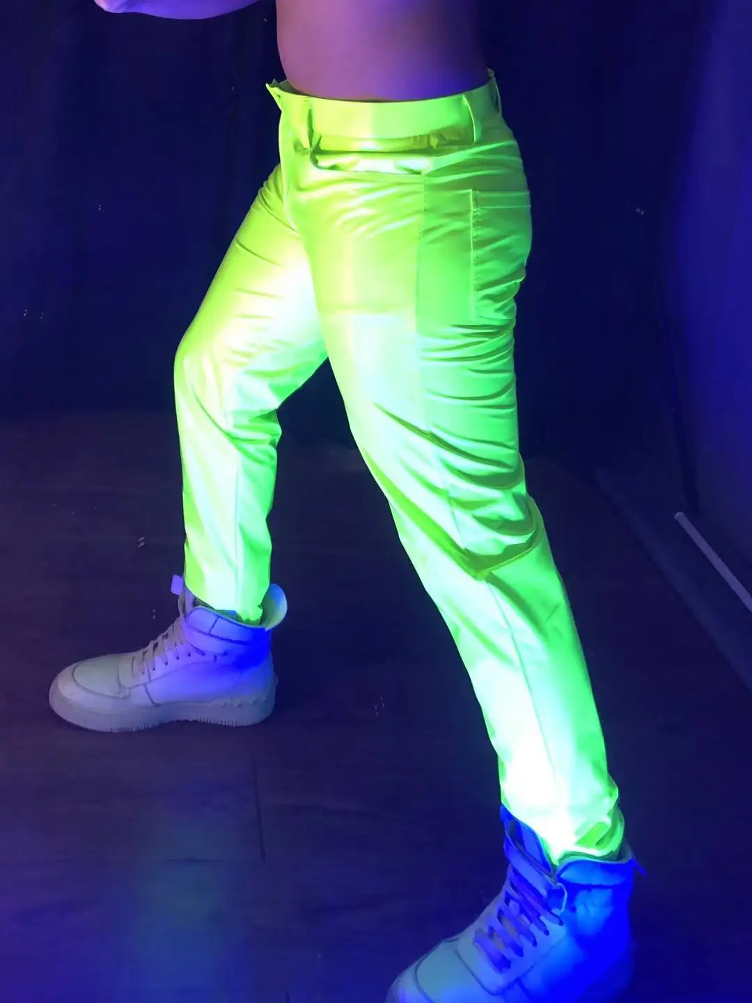 Fluorescent Green Elastic Slim Fit Leather Pants Bar Nightclub Male Singer  Dancer Patent Leather Trousers Dj Gogo Dance Costume - Leather Pants -  AliExpress