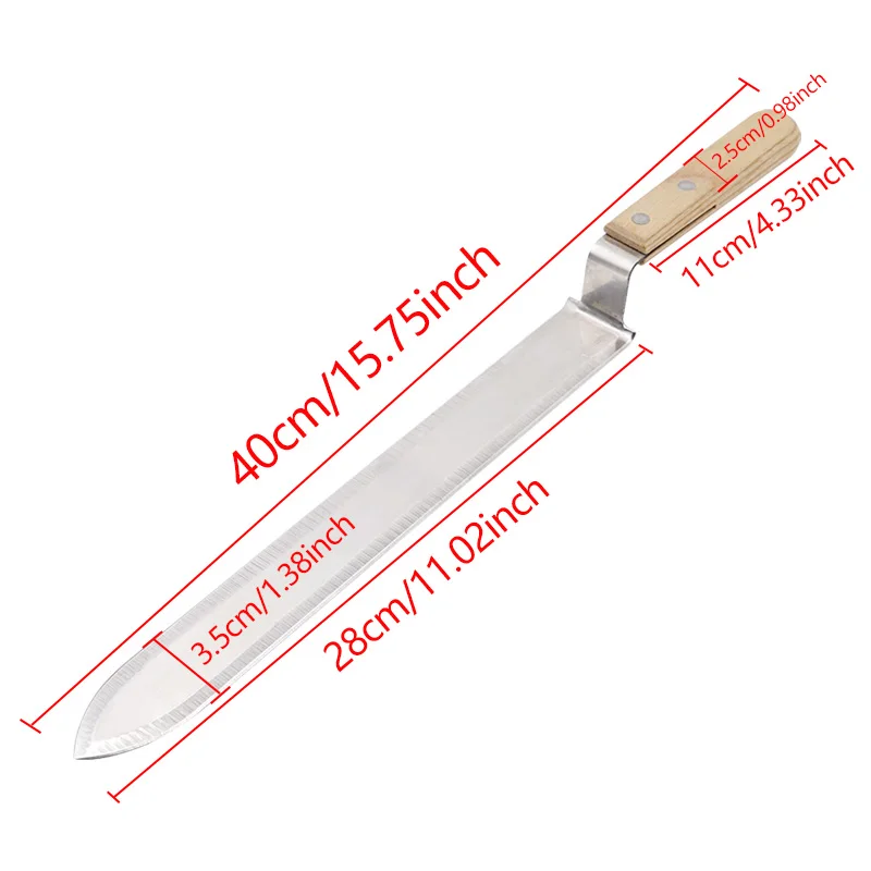 40cm lâmina faca de mel apicultura apicultura raspador untamping abelha colmeia ferramentas aço inoxidável extrator mel equipamentos