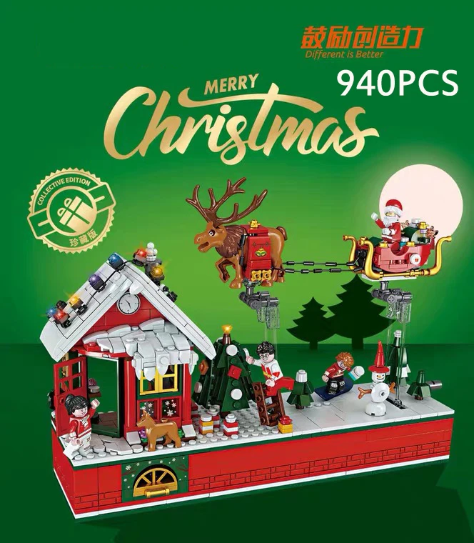 

Christmas Series Flying Christmas Party Santa Claus elk 940PCS Building Block Children Assemble Block 2020