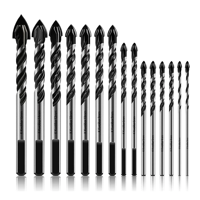 15Pcs Masonry Drill Bit Set 3-16mm Paddle Tip Triangle Core Hole Drill Bit for Glass Ceramic Marble Plastic Brick Tile Wood dry cut drilling core bit hex shank 6 16mm ceramic tile hole saw granite marble drill bits glass hole cutter drilling tool