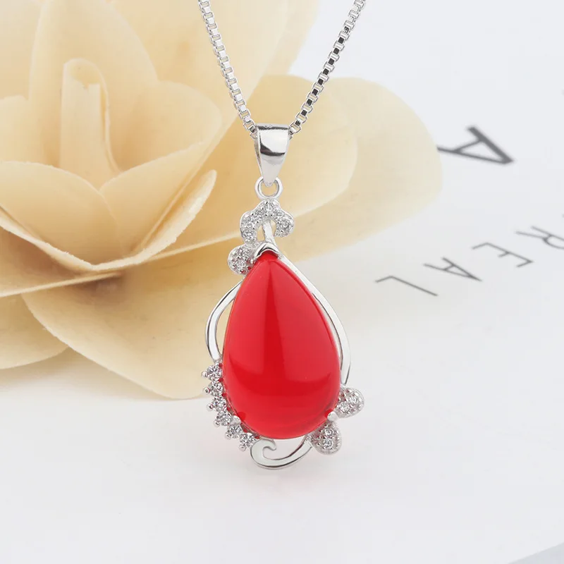 

Silver Color S925 Necklace Ruby and Sapphire Chalcedony Pendant Female Agate National Wind Fashion Pierscionki S925 Pendants