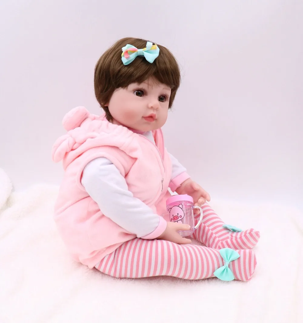 premie baby size 48CM full body silicone pink pig dress set bebe doll reborn doll water proof bath doll toy Christmas Gfit