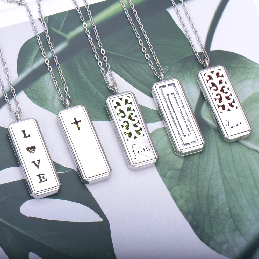 

Aromatherapy Diffuser Necklace Jewelry Stainless Steel Rectangle Magnetic Perfume Locket Pendant Essential Oil Locket Necklace