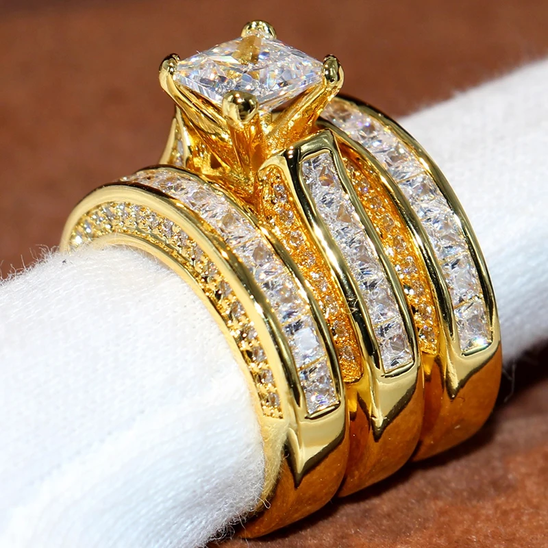 

3pcs/set Fashion Women Rings Set Charm Crystal Rhinestones Gold-Color Rings For Women Accessories Engagement Wedding Band Gift