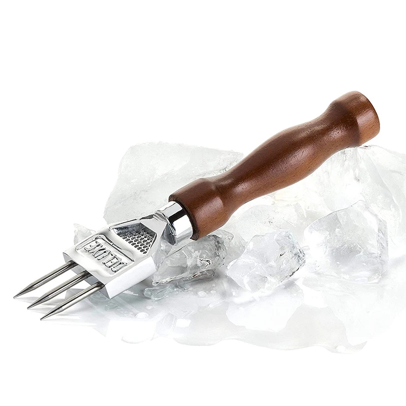 Ледоколка-крепкая дробилка для льда с твердой деревянной ручкой, 304 нержавеющая сталь Три зубчатые ледоколы для коктейля бармена