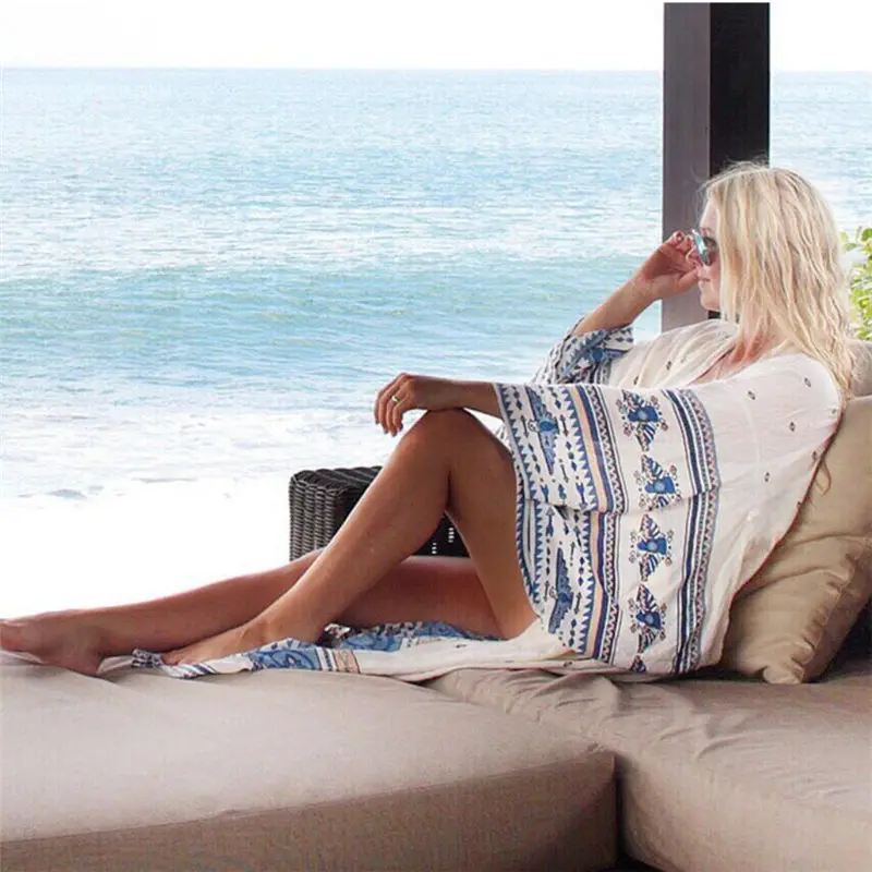 Beach Cover up Floral Romantic Swimwear Ladies Pareo Beach Cape Sun Bath Wear Dress Chiffon Swimwear #Q14