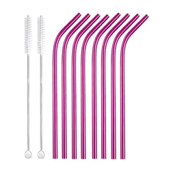 Eco-Friendly Reusable Stainless Steel Drinking Straws Set with Cleaner Brushes (8Pcs Pink A)