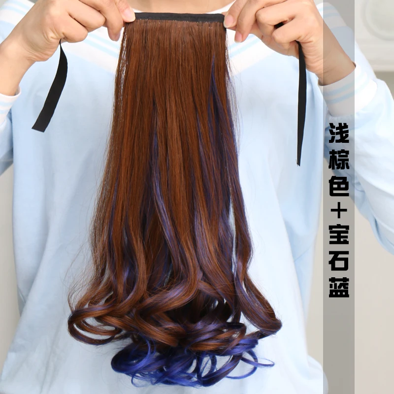 periwig madam long curly hair big wave highlights Bind belt type invisibility gradient ramp reality natural Color Son ponytail - Цвет: 9